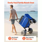 Carretto da Spiaggia VEVOR con Ruote Grandi per Sabbia, Capacità di Carico 75 kg, Carretto Pieghevole Pesante per Spiaggia con 12 Ruote a Palloncino, Borsa di Stoccaggio, Blu+Nero