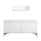 Set mobile da ingresso a parete FurnitureR con ganci e panca contenitore, scarpiera moderna bianca con cuscino, Bianco Sporco