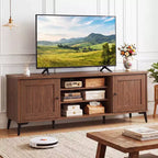 Mobile Porta TV Costway a 2 Ante per TV fino a 65 pollici con 2 Armadietti e 4 Ripiani Regolabili Turchese/Marrone