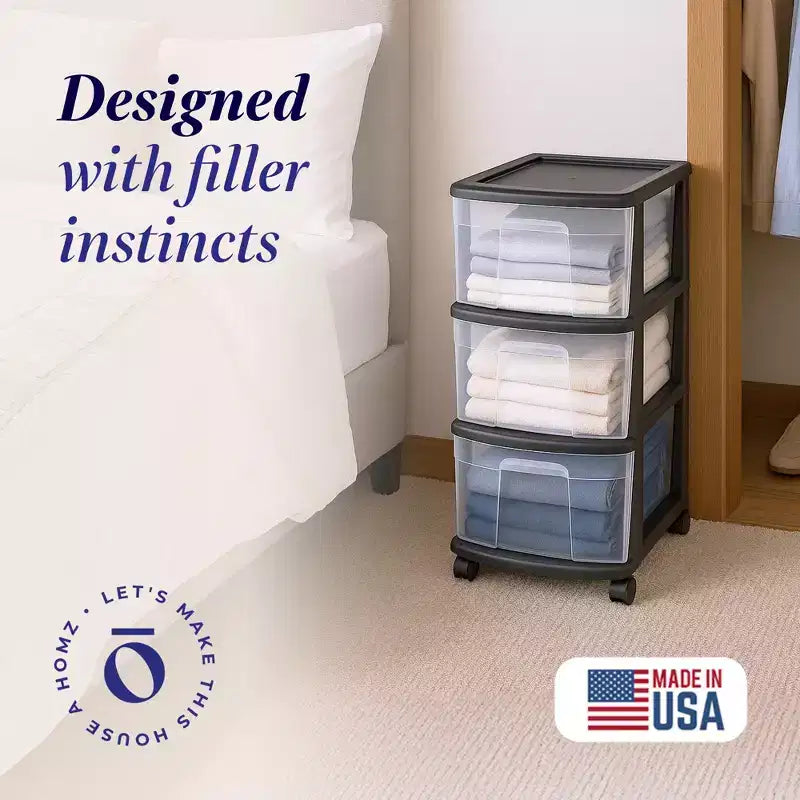 HOMZ Organizer a 3 cassetti con ruote rimovibili, medio, telaio viola
