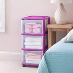 HOMZ Organizer a 3 cassetti con ruote rimovibili, medio, telaio viola
