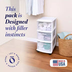 HOMZ Organizer a 3 cassetti con ruote rimovibili, medio, telaio viola