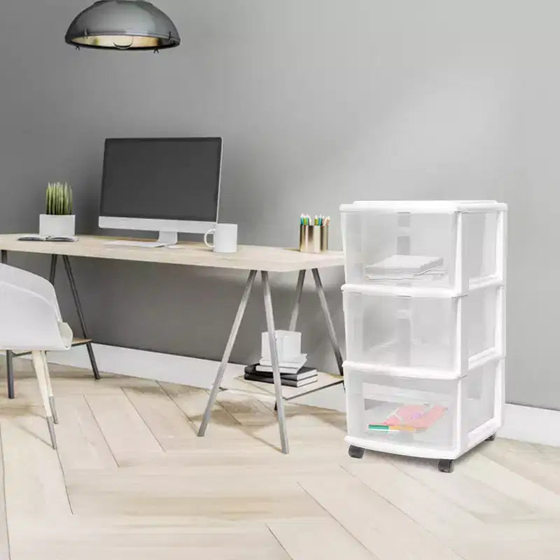 HOMZ Organizer a 3 cassetti con ruote rimovibili, medio, telaio viola
