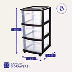 HOMZ Organizer a 3 cassetti con ruote rimovibili, medio, telaio viola