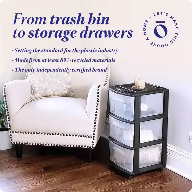 HOMZ Organizer a 3 cassetti con ruote rimovibili, medio, telaio viola