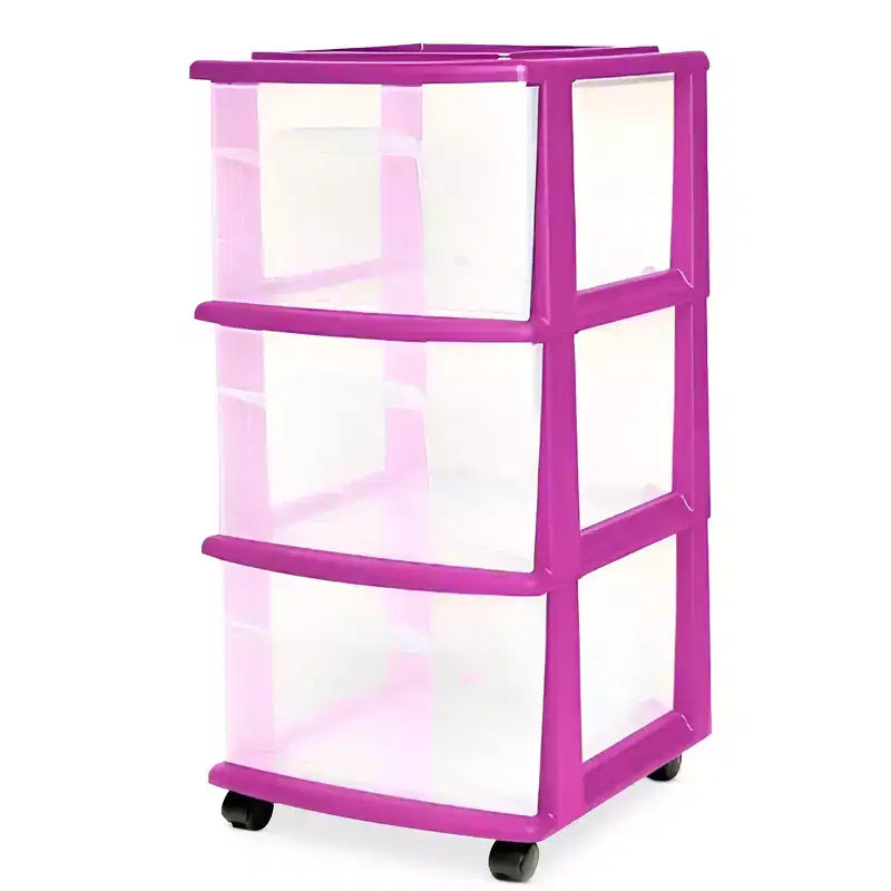 HOMZ Organizer a 3 cassetti con ruote rimovibili, medio, telaio viola