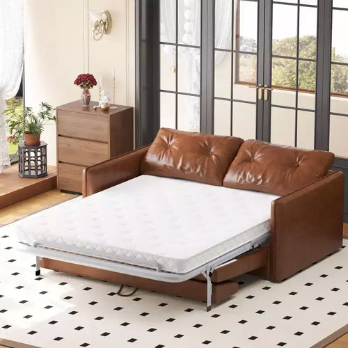 63 Modern Faux Leather Pull-Out Sleeper Sofa, 2-in-1 Loveseat Bed for Small Spaces Gaoyangjiaju