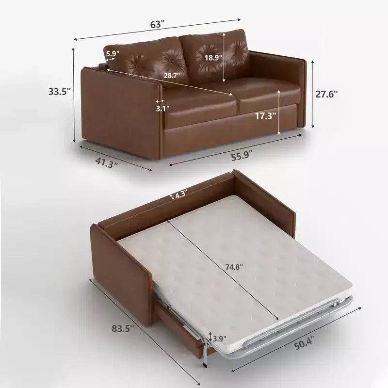 Divano letto estraibile moderno in similpelle 63", divano letto 2 in 1 per piccoli spazi Gaoyangjiaju
