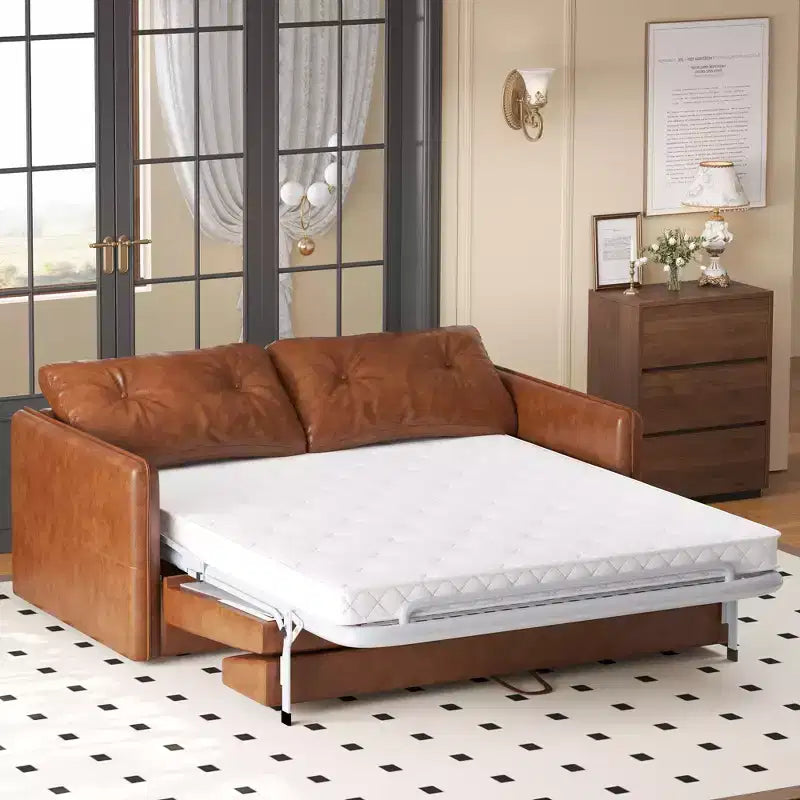 Divano letto estraibile moderno in similpelle 63", divano letto 2 in 1 per piccoli spazi Gaoyangjiaju