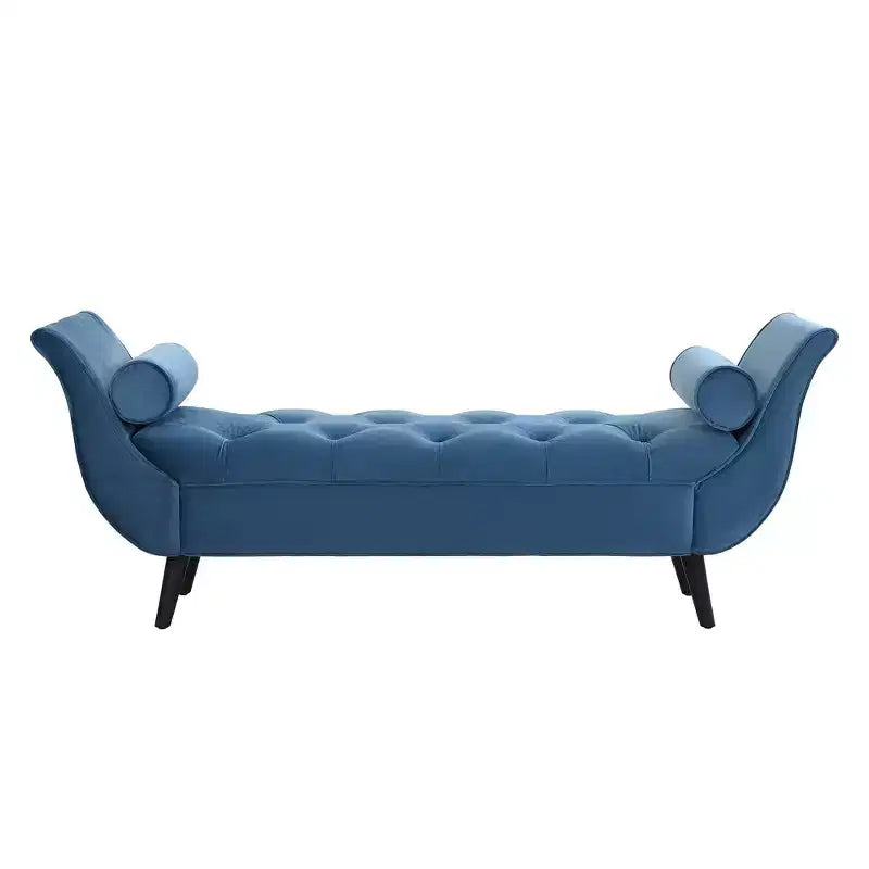Panca Whisen in fondo al letto, Pouf contenitore, Panca da ingresso in velluto trapuntato, braccioli arrotolati, 2 cuscini rimovibili, gambe in rovere massiccio, facile montaggio