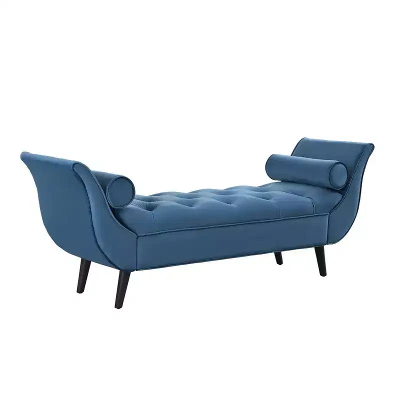 Panca Whisen in fondo al letto, Pouf contenitore, Panca da ingresso in velluto trapuntato, braccioli arrotolati, 2 cuscini rimovibili, gambe in rovere massiccio, facile montaggio