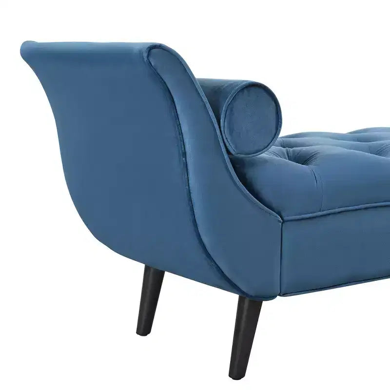 Panca Whisen in fondo al letto, Pouf contenitore, Panca da ingresso in velluto trapuntato, braccioli arrotolati, 2 cuscini rimovibili, gambe in rovere massiccio, facile montaggio