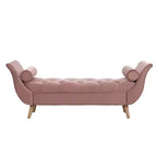 Panca Whisen in fondo al letto, Pouf contenitore, Panca da ingresso in velluto trapuntato, braccioli arrotolati, 2 cuscini rimovibili, gambe in rovere massiccio, facile montaggio