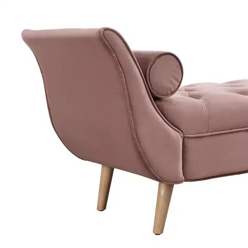 Panca Whisen in fondo al letto, Pouf contenitore, Panca da ingresso in velluto trapuntato, braccioli arrotolati, 2 cuscini rimovibili, gambe in rovere massiccio, facile montaggio