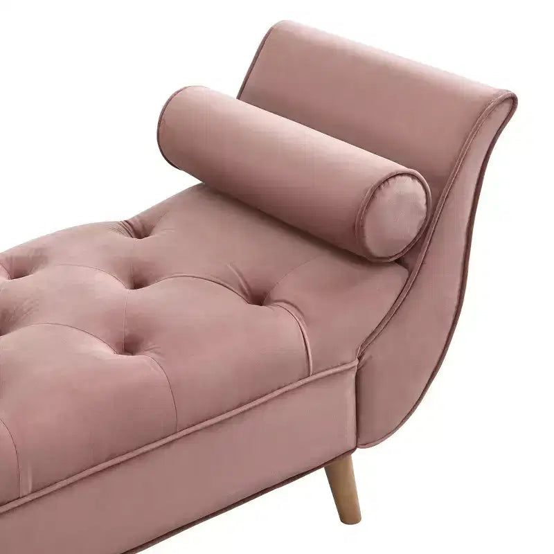Panca Whisen in fondo al letto, Pouf contenitore, Panca da ingresso in velluto trapuntato, braccioli arrotolati, 2 cuscini rimovibili, gambe in rovere massiccio, facile montaggio