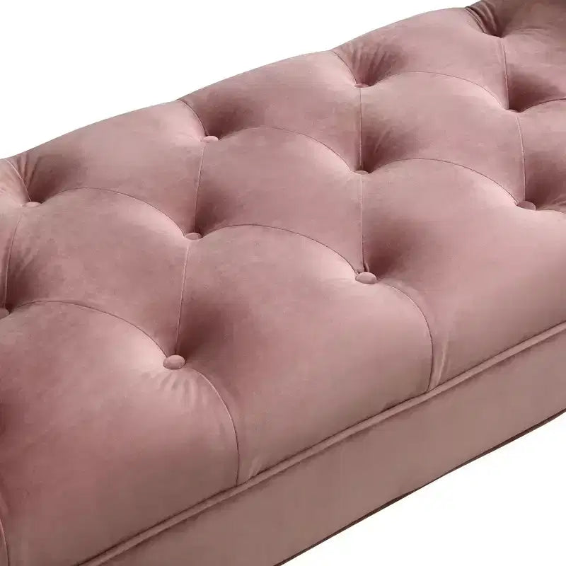Panca Whisen in fondo al letto, Pouf contenitore, Panca da ingresso in velluto trapuntato, braccioli arrotolati, 2 cuscini rimovibili, gambe in rovere massiccio, facile montaggio