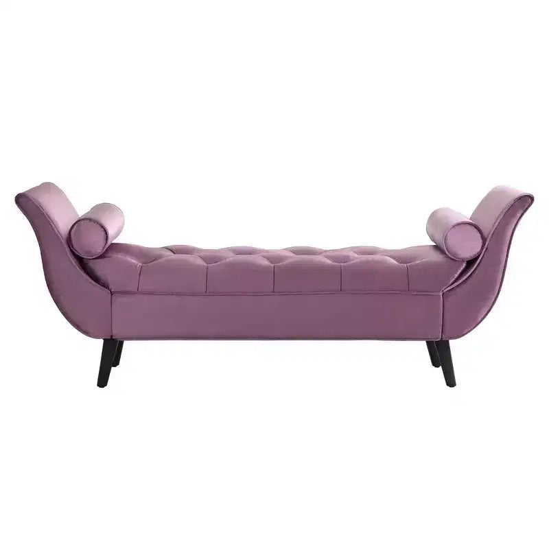 Panca Whisen in fondo al letto, Pouf contenitore, Panca da ingresso in velluto trapuntato, braccioli arrotolati, 2 cuscini rimovibili, gambe in rovere massiccio, facile montaggio