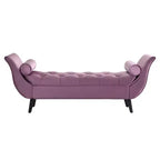 Panca Whisen in fondo al letto, Pouf contenitore, Panca da ingresso in velluto trapuntato, braccioli arrotolati, 2 cuscini rimovibili, gambe in rovere massiccio, facile montaggio