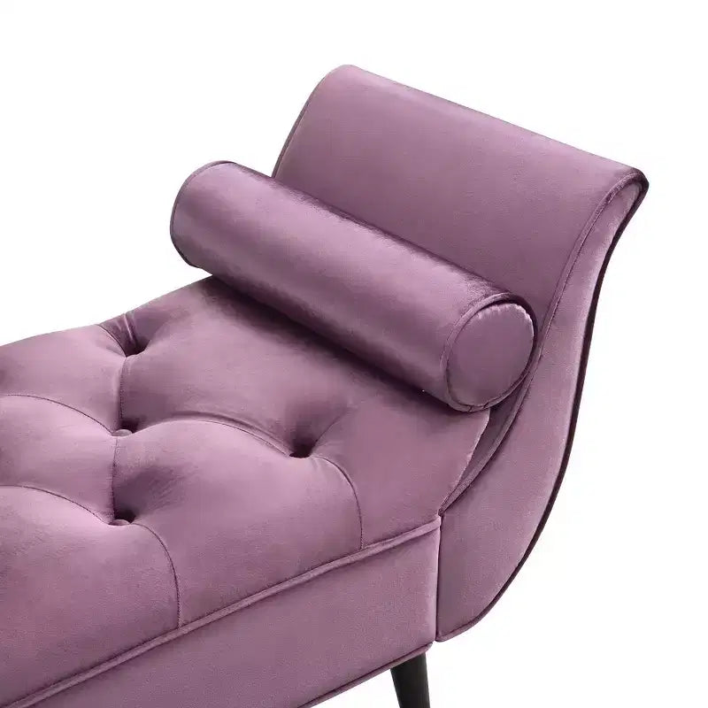 Panca Whisen in fondo al letto, Pouf contenitore, Panca da ingresso in velluto trapuntato, braccioli arrotolati, 2 cuscini rimovibili, gambe in rovere massiccio, facile montaggio
