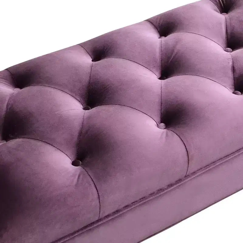 Panca Whisen in fondo al letto, Pouf contenitore, Panca da ingresso in velluto trapuntato, braccioli arrotolati, 2 cuscini rimovibili, gambe in rovere massiccio, facile montaggio