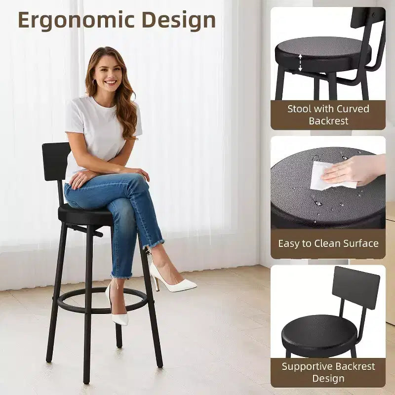 Zevemomo Set da 4 Pezzi Tavolo da Bar Rotondo da 73,4 cm con 3 Sgabelli Imbottiti Spessi con Schienale per Piccoli Spazi, Bistrò, Nero