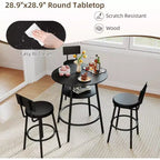 Zevemomo Set da 4 Pezzi Tavolo da Bar Rotondo da 73,4 cm con 3 Sgabelli Imbottiti Spessi con Schienale per Piccoli Spazi, Bistrò, Nero