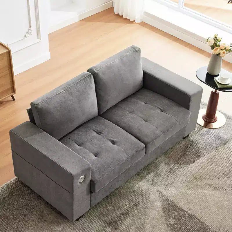 Divanetto Oversize Minimalista 71 - Divano Moderno 2 Posti in Ciniglia, Seduta Profonda, Braccioli Ampi, Tasche Portaoggetti Laterali, Fodera Cuscino Lavabile