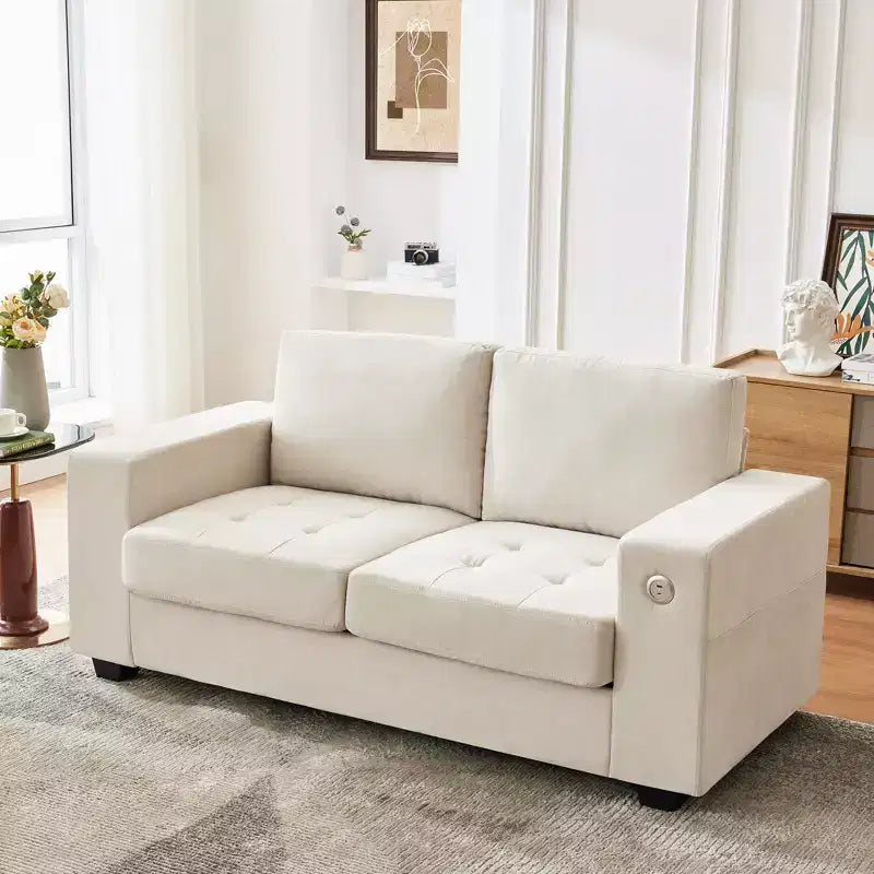 Divanetto Oversize Minimalista 71 - Divano Moderno 2 Posti in Ciniglia, Seduta Profonda, Braccioli Ampi, Tasche Portaoggetti Laterali, Fodera Cuscino Lavabile