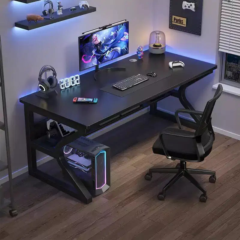 Scrivania Industriale Robusta per Computer  Tavolo da Lavoro e Gaming con Scaffali  Struttura in Metallo e Legno  Salvaspazio per Ufficio o Camera da Letto  Nero 80x50cm