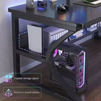 Scrivania Industriale Robusta per Computer  Tavolo da Lavoro e Gaming con Scaffali  Struttura in Metallo e Legno  Salvaspazio per Ufficio o Camera da Letto  Nero 80x50cm
