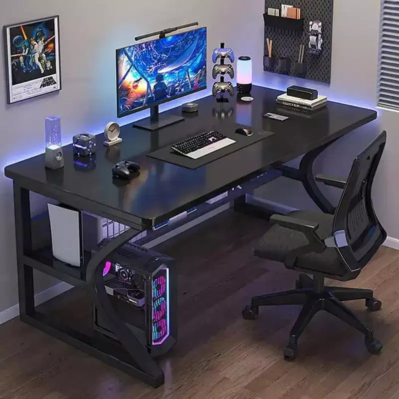 Scrivania Industriale Robusta per Computer  Tavolo da Lavoro e Gaming con Scaffali  Struttura in Metallo e Legno  Salvaspazio per Ufficio o Camera da Letto  Nero 80x50cm