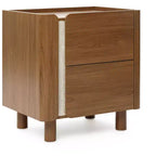 LuxenHome 21.6 Comodino Marrone con 2 Cassetti, Comodino Moderno di Metà Secolo per Camera da Letto, Tavolino da Comodino in Legno per Soggiorno