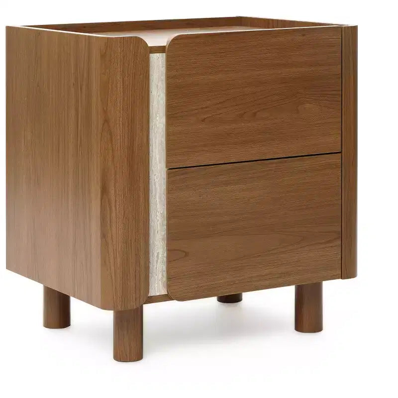 LuxenHome 21.6 Comodino Marrone con 2 Cassetti, Comodino Moderno di Metà Secolo per Camera da Letto, Tavolino da Comodino in Legno per Soggiorno
