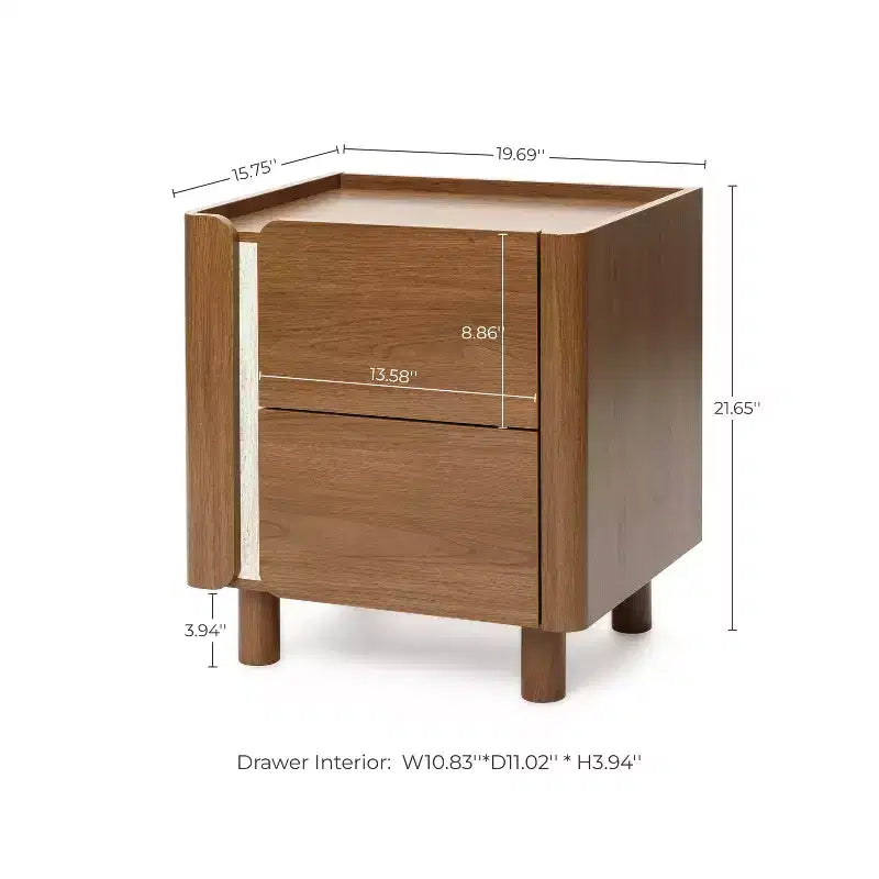 LuxenHome 21.6 Comodino Marrone con 2 Cassetti, Comodino Moderno di Metà Secolo per Camera da Letto, Tavolino da Comodino in Legno per Soggiorno