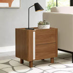 LuxenHome 21.6 Comodino Marrone con 2 Cassetti, Comodino Moderno di Metà Secolo per Camera da Letto, Tavolino da Comodino in Legno per Soggiorno