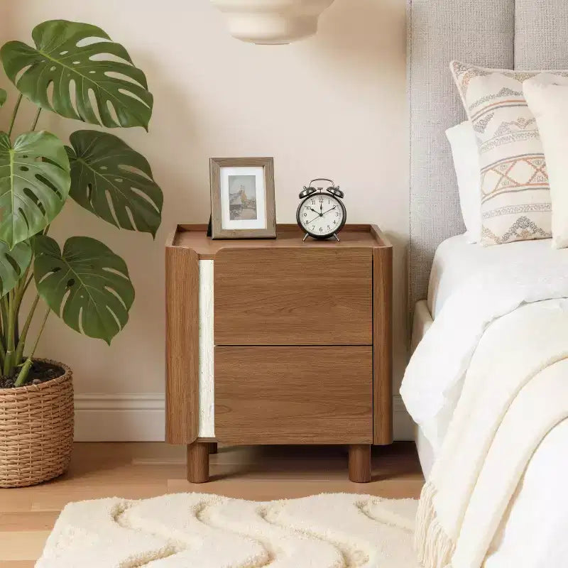 LuxenHome 21.6 Comodino Marrone con 2 Cassetti, Comodino Moderno di Metà Secolo per Camera da Letto, Tavolino da Comodino in Legno per Soggiorno