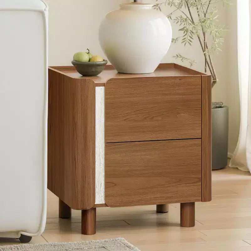 LuxenHome 21.6 Comodino Marrone con 2 Cassetti, Comodino Moderno di Metà Secolo per Camera da Letto, Tavolino da Comodino in Legno per Soggiorno