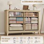 Comodino con 6 cassetti, cassettiera larga 47 pollici, cassettiera indipendente in legno, ampio spazio di archiviazione, per camera da letto, soggiorno