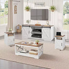 VEVOR Set di 4 Tavoli da Caffè Stile Fattoria, Tavolo da Caffè da 101,6 cm con 2 Tavolini Laterali e Porta TV da 167,6 cm, Bianco e Marrone