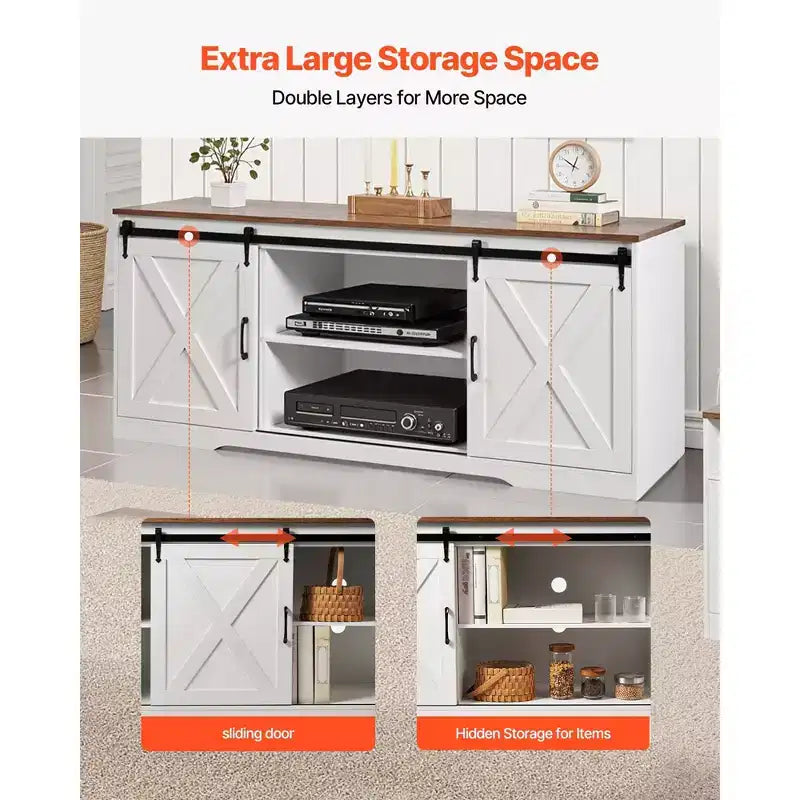 VEVOR Set di 4 Tavoli da Caffè Stile Fattoria, Tavolo da Caffè da 101,6 cm con 2 Tavolini Laterali e Porta TV da 167,6 cm, Bianco e Marrone
