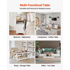 VEVOR Set di 4 Tavoli da Caffè Stile Fattoria, Tavolo da Caffè da 101,6 cm con 2 Tavolini Laterali e Porta TV da 167,6 cm, Bianco e Marrone
