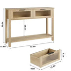 Consolle in Legno per Ingresso, Tavolo da Divano Stretto da 110 cm con 2 Cassetti in Vetro, Ripiano Contenitore in MDF Stile Rustico per Salotto e Foyer