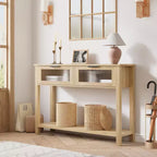 Consolle in Legno per Ingresso, Tavolo da Divano Stretto da 110 cm con 2 Cassetti in Vetro, Ripiano Contenitore in MDF Stile Rustico per Salotto e Foyer