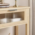 Consolle in Legno per Ingresso, Tavolo da Divano Stretto da 110 cm con 2 Cassetti in Vetro, Ripiano Contenitore in MDF Stile Rustico per Salotto e Foyer