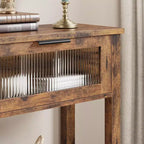 Consolle in Legno per Ingresso, Tavolo da Divano Stretto da 110 cm con 2 Cassetti in Vetro, Ripiano Contenitore in MDF Stile Rustico per Salotto e Foyer