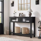 Consolle in Legno per Ingresso, Tavolo da Divano Stretto da 110 cm con 2 Cassetti in Vetro, Ripiano Contenitore in MDF Stile Rustico per Salotto e Foyer
