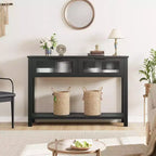 Consolle in Legno per Ingresso, Tavolo da Divano Stretto da 110 cm con 2 Cassetti in Vetro, Ripiano Contenitore in MDF Stile Rustico per Salotto e Foyer