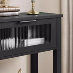Consolle in Legno per Ingresso, Tavolo da Divano Stretto da 110 cm con 2 Cassetti in Vetro, Ripiano Contenitore in MDF Stile Rustico per Salotto e Foyer