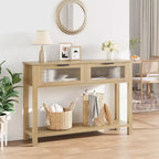 Consolle in Legno per Ingresso, Tavolo da Divano Stretto da 110 cm con 2 Cassetti in Vetro, Ripiano Contenitore in MDF Stile Rustico per Salotto e Foyer