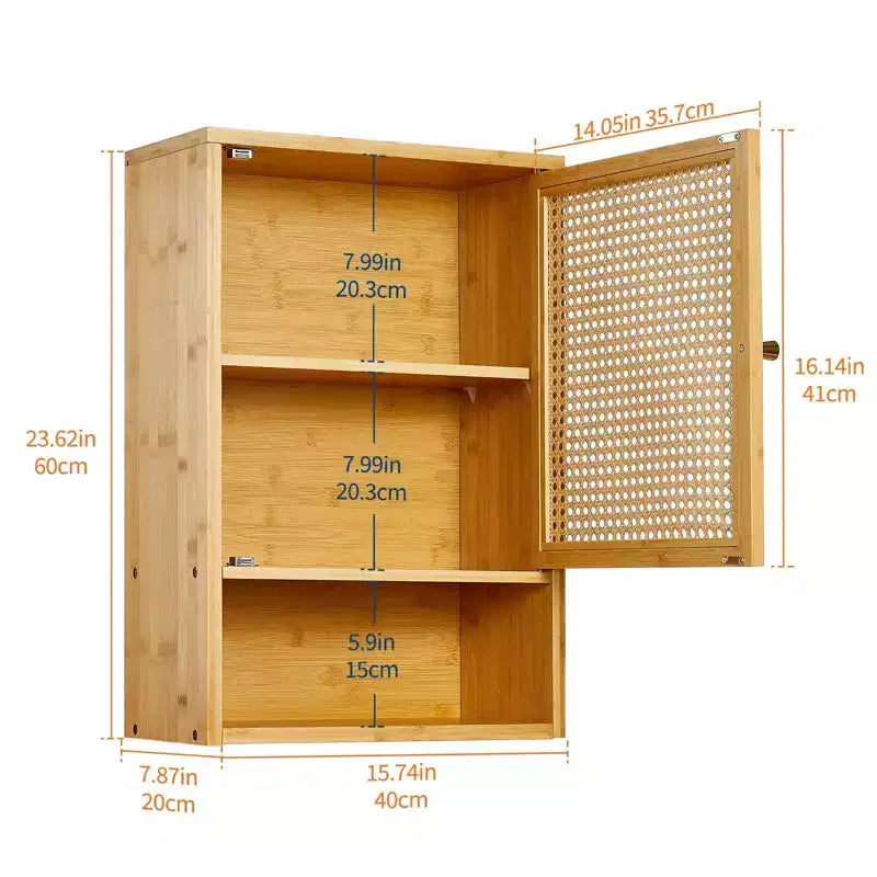 Pensile da parete in bambù con ante in rattan, organizer da bagno sopra il WC, ripiano regolabile, armadietto dei medicinali da parete per la lavanderia